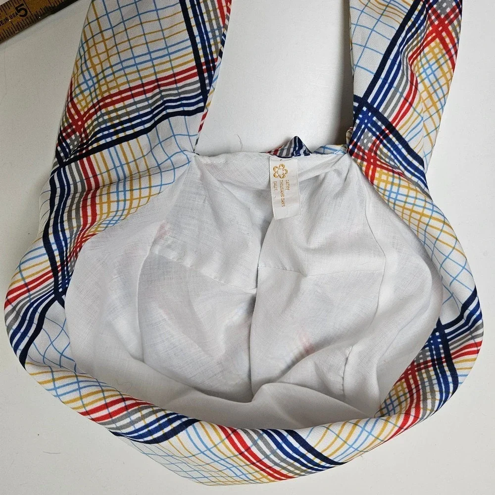 Vintage Scarf Hat Scrub‎ Tie Back White Plaid Chemo Retro Cathy Thousand Oaks Ca - Picture 6 of 8